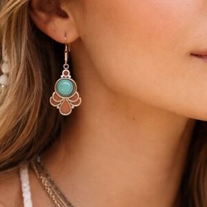 Tibetan Handmade Dangle Earrings In Coral & Turquoise Gemstones Boho Style #884
